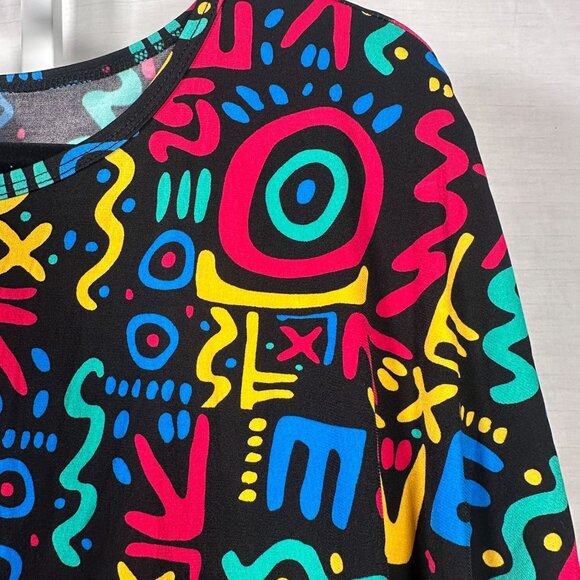 LuLaRoe IRMA Black Neon 80's Y2K Graffiti Pink Hi-Low Tunic Top Shirt SMALL S - Picture 4 of 6